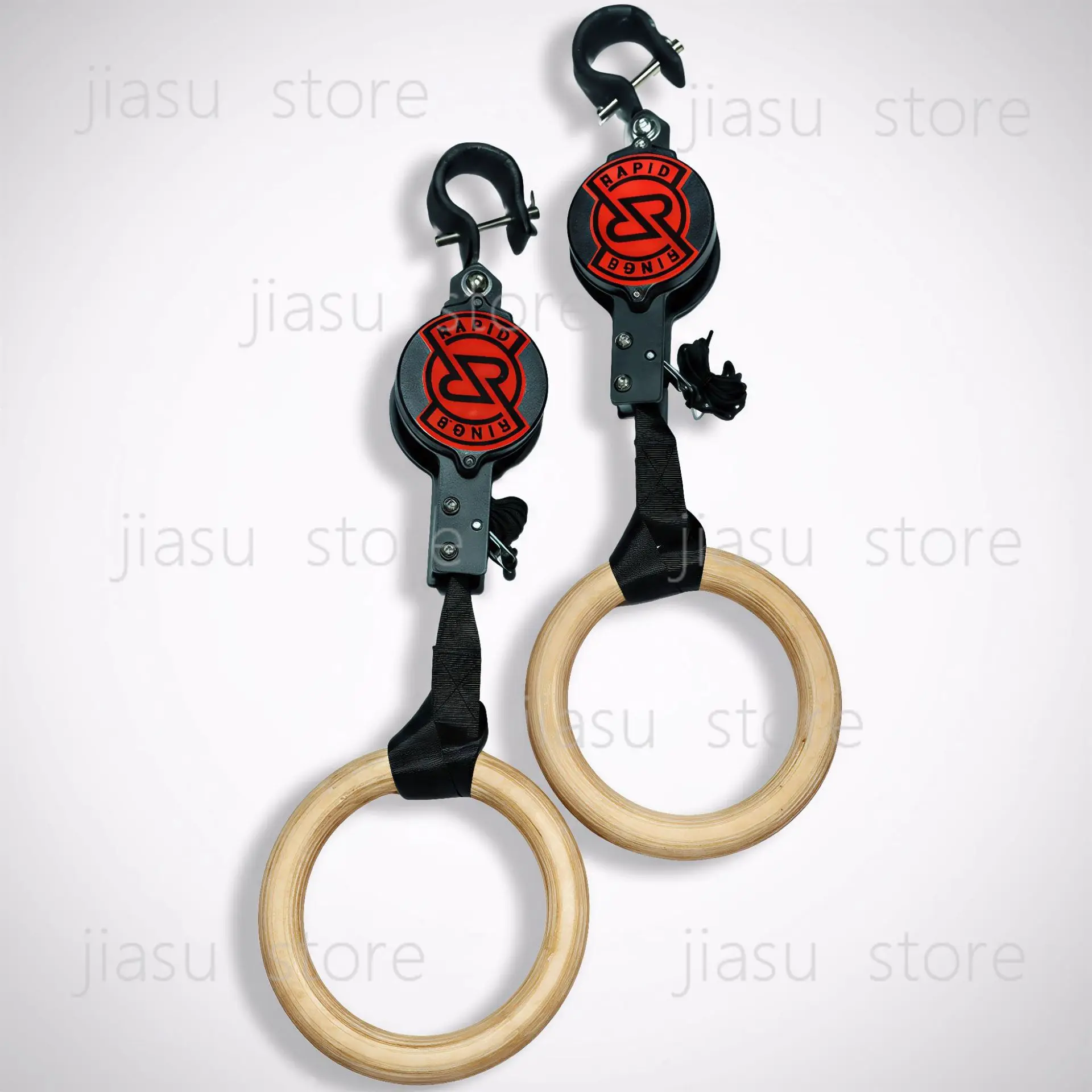 Adjustable Birch Wood Gymnastic Rings, Style Commercial & Home Gym Fitness Training Swing Rings Set