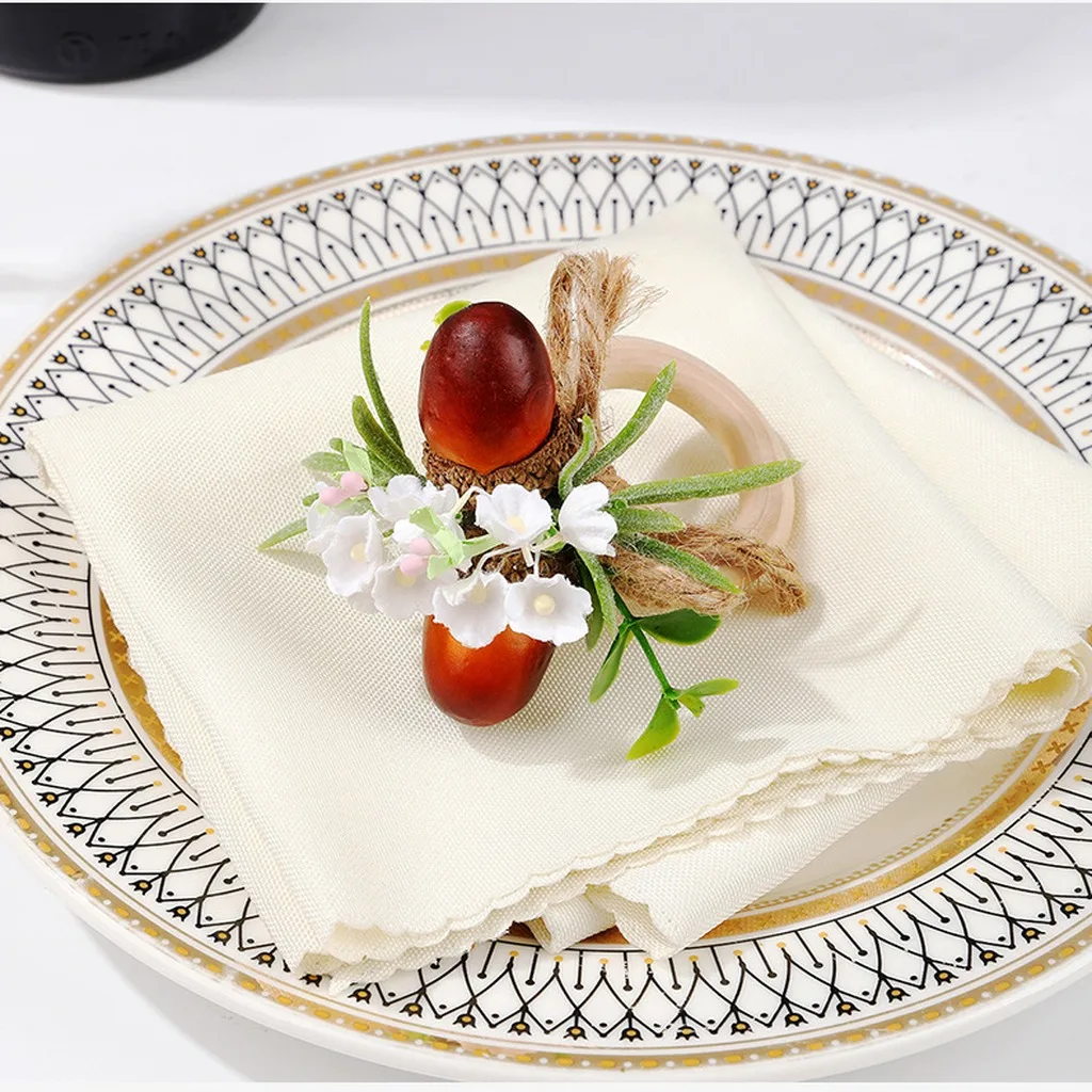 1pcs Rustic Acorn Floral Napkin Rings Hand Decorated Napkin Holders For Thanksgiving Fall Wedding Table Decoration