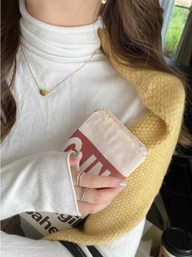 

Женская базовая рубашка с высоким воротником в корейском стиле, модный вязаный свитер на осень-зиму, мягкий полиэстер, длинный рукав, стандартный крой.