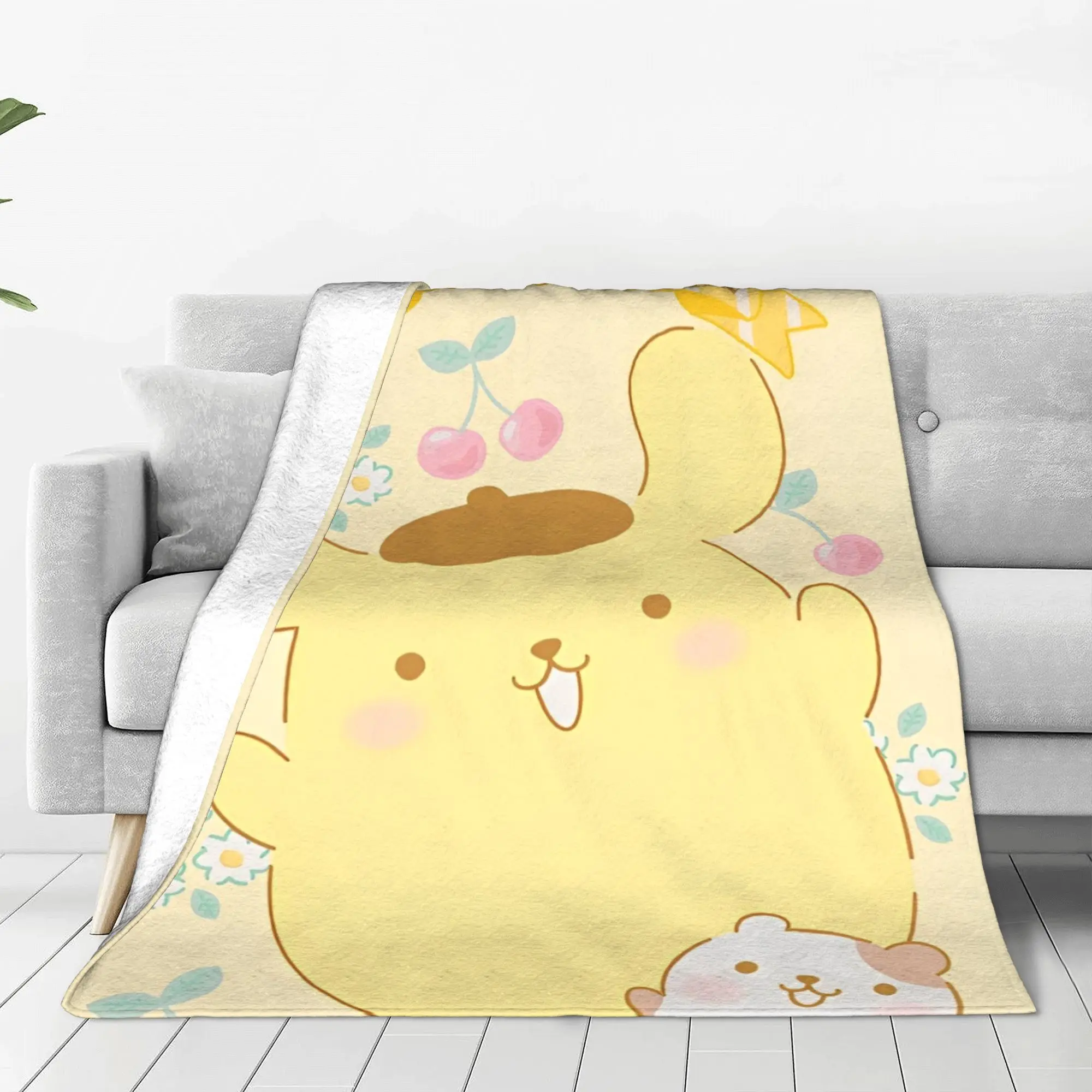 Kawaii Cute Pompompurin    Knitted Blankets Sanrio Cartoon   Flannel Throw Blanket Bedding Couch Decoration Soft Warm Bedspreads