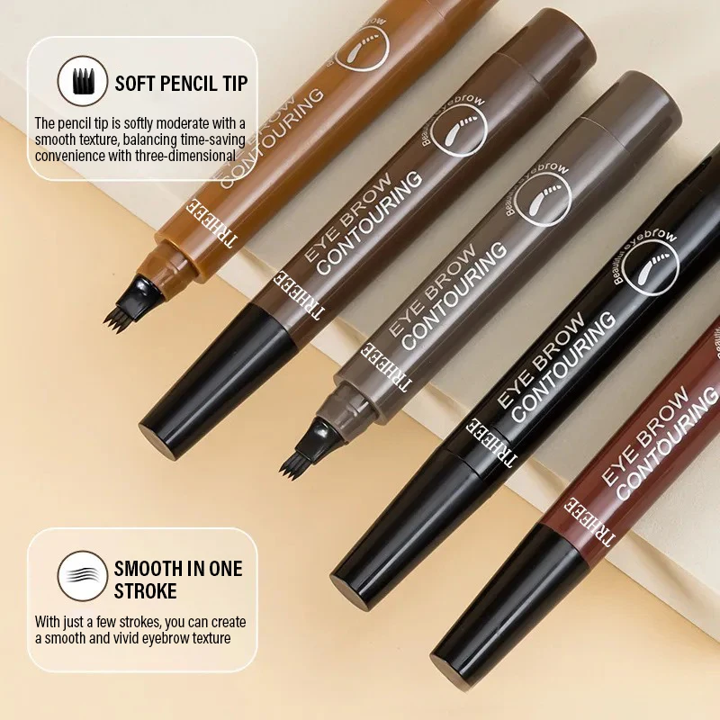 4 แยกหัวดินสอเขียนคิ้ว Long Last Smudge Proof กันน้ําเหงื่อสูงสีใช้งานง่าย Liquid Brow ปากกาแต่งหน้า