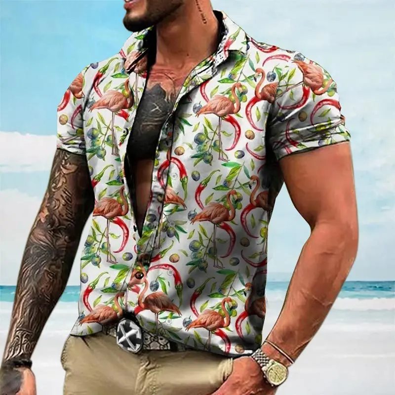 Men's Hawaiian Short Sleeve Shirt 3D Print Blouse Beach Holiday Oversized Social Harajuku Y2k Clothing Vintage Luxury Camisa