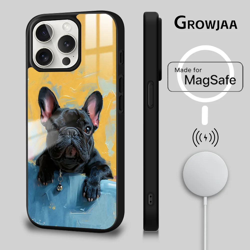 French Bulldog Painting Phone Case For iPhone 16 15 14 13 12 11 Pro Max Plus Mini Magsafe Mirror Wireless Magnetic Cover