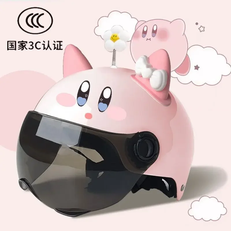 Star Kirby Cat Ear Flower 3C Certified Electric Vehicle Helmet Male Lady Cute Cartoon Half Helmet Adult Summer Half Helmet