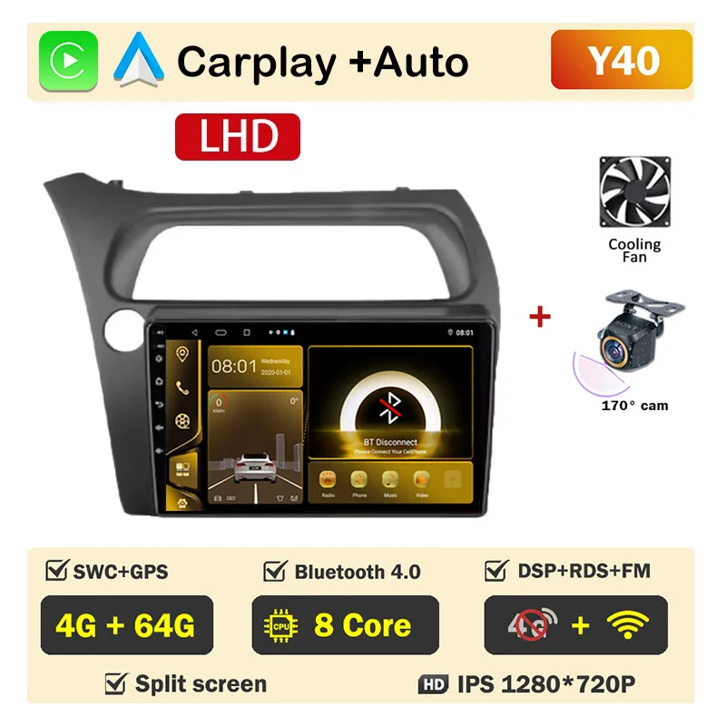 Autoradio scherm voor Honda Civic Hatchback 2006-2011 Carplay Android Auto Player Multimedia 4G WIFI GPS Navigatie 2Din Stereo