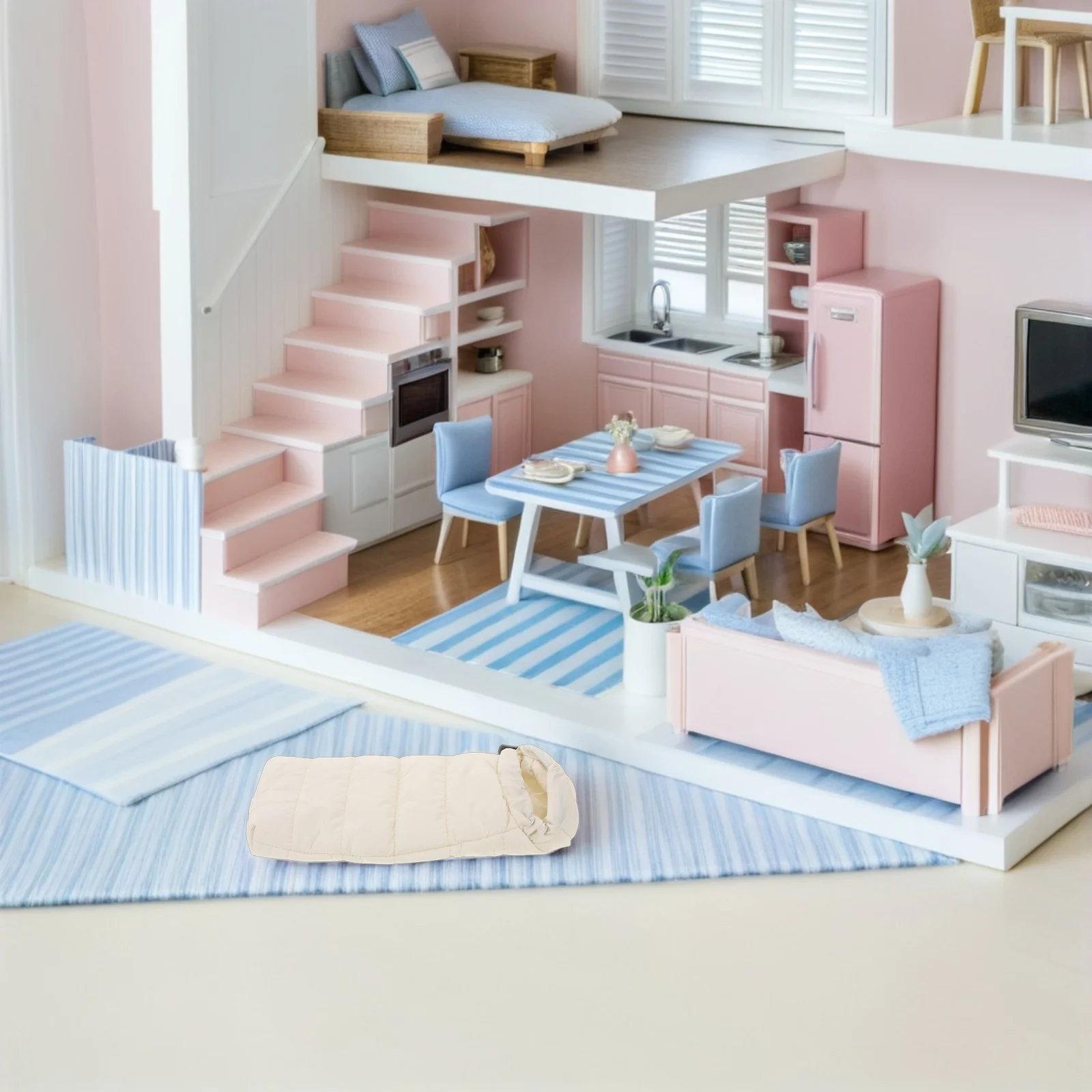 

Mini Sleeping Bag Lightweight Portable Dollhouse Playset Sleep Sack Pretend Play Bedroom Accessory Miniature Bedding Set For