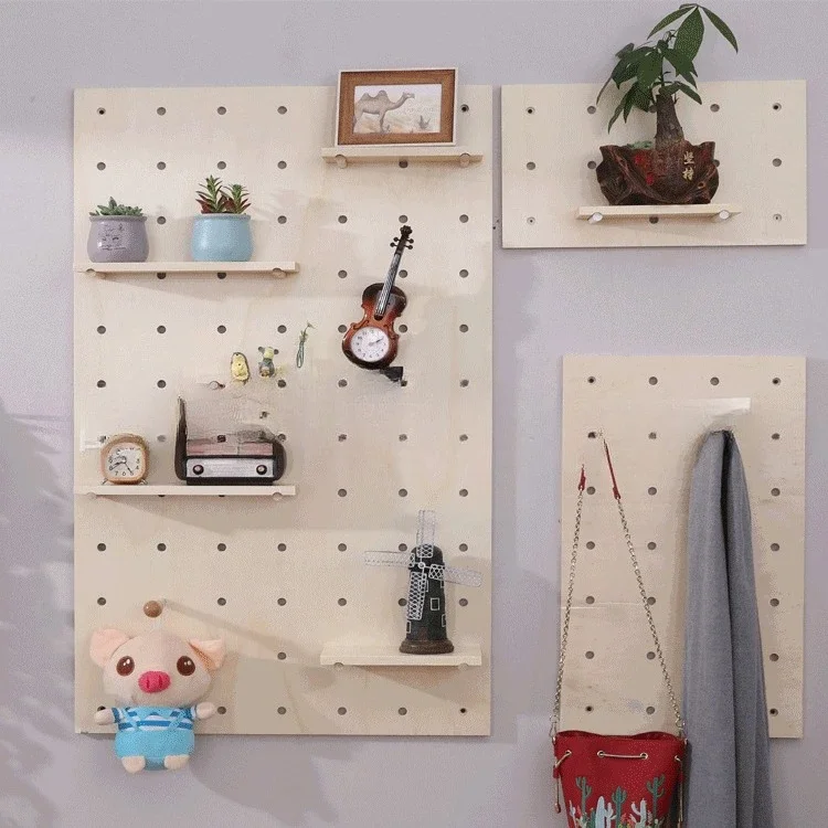 Nordic simple wooden hole frame, wall non-punching board storage finishing rack, hole storage decorative wall
