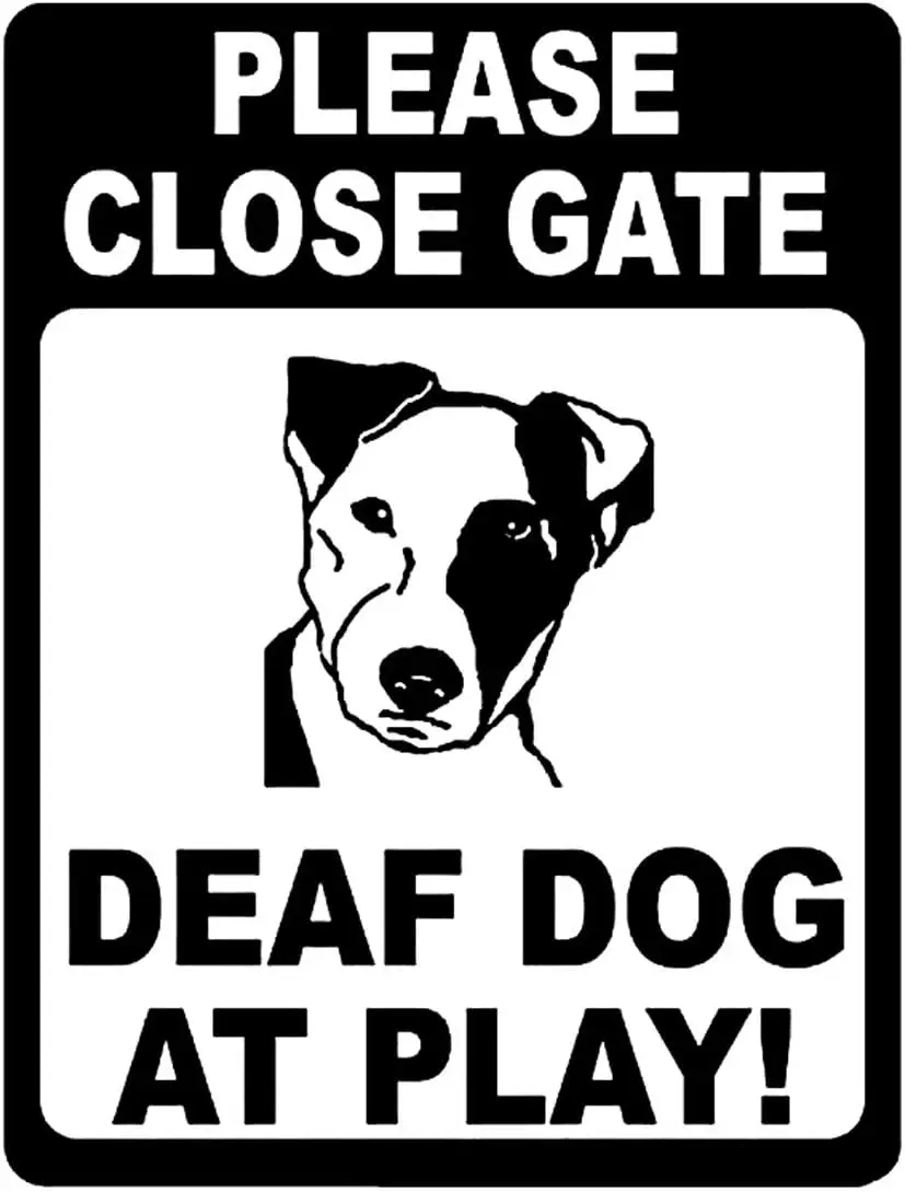 Please Close The Gate Deaf Dog at Play Sign Keep Pets Safe Fenced Metal Sign Look Vintage Style Metal Sign 8X12 Inch