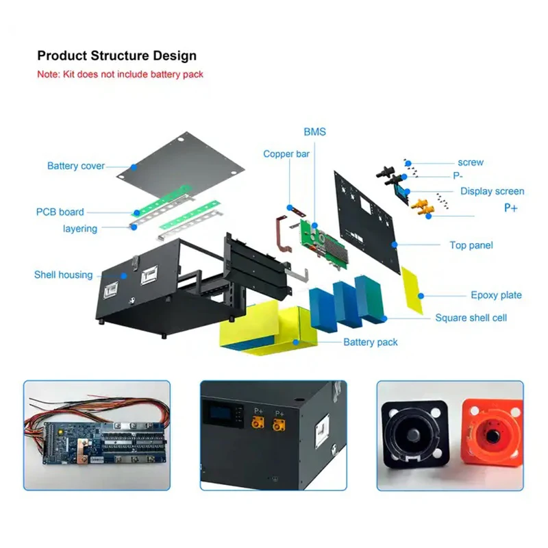 Seplos Mason-Boîtier de batterie veFePO4, 280Ah, 48V, kit de bricolage, Bluetooth 16S, 200A, BMS, stockage d'énergie solaire, 10kW, avec cellules