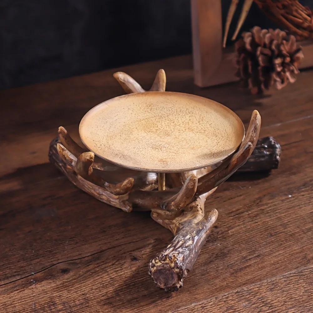 Rustic Antler Candle Holder Handmade Resin Tea Light Stand Decorative Tray for Home Living Room Dining Table Wedding Party Table