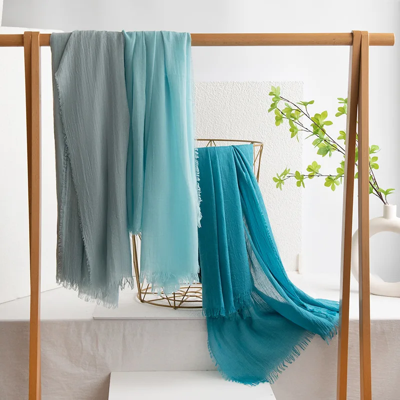 Sciarpe in cotone e lino Sciarpe da donna in tinta unita Scialli caldi, semplici sciarpe in stile retrò con bordi con frange