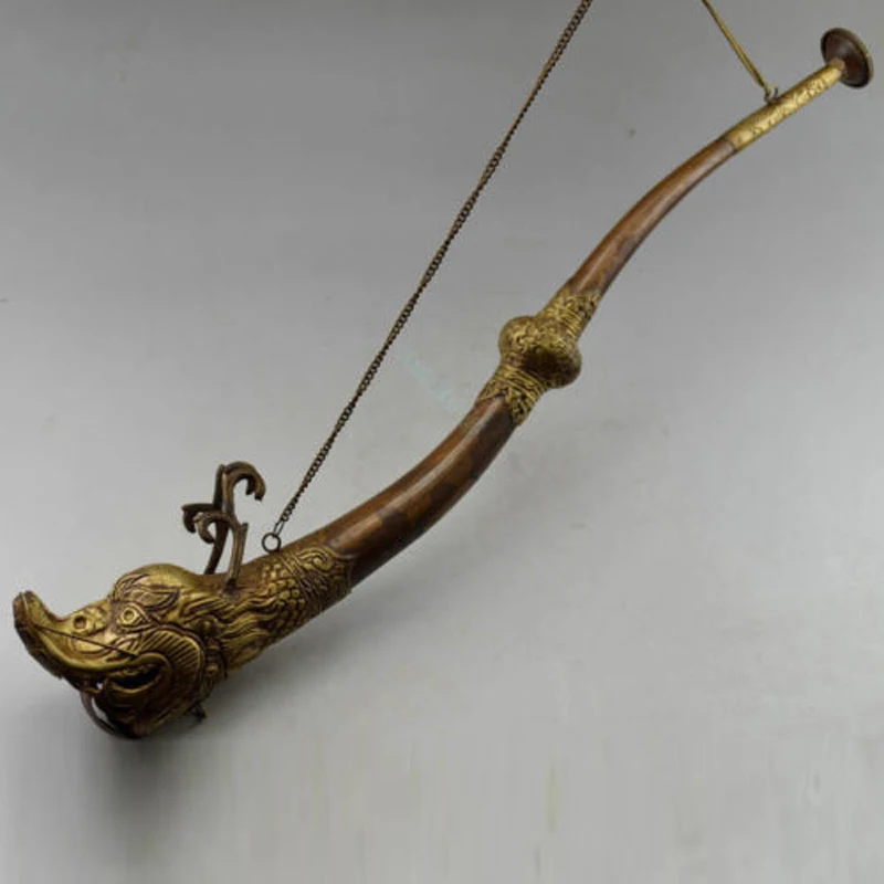 

Elaborate Tibet Collectible Decorate Old Handwork Copper Carved Dragon Instrument Trombone