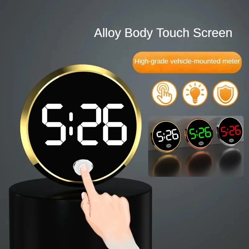 Car Dashboard Clock Luminous Mini Automobiles Internal Stick-On Digital Watch with Touch Switch Large LED Display Auto Ornament