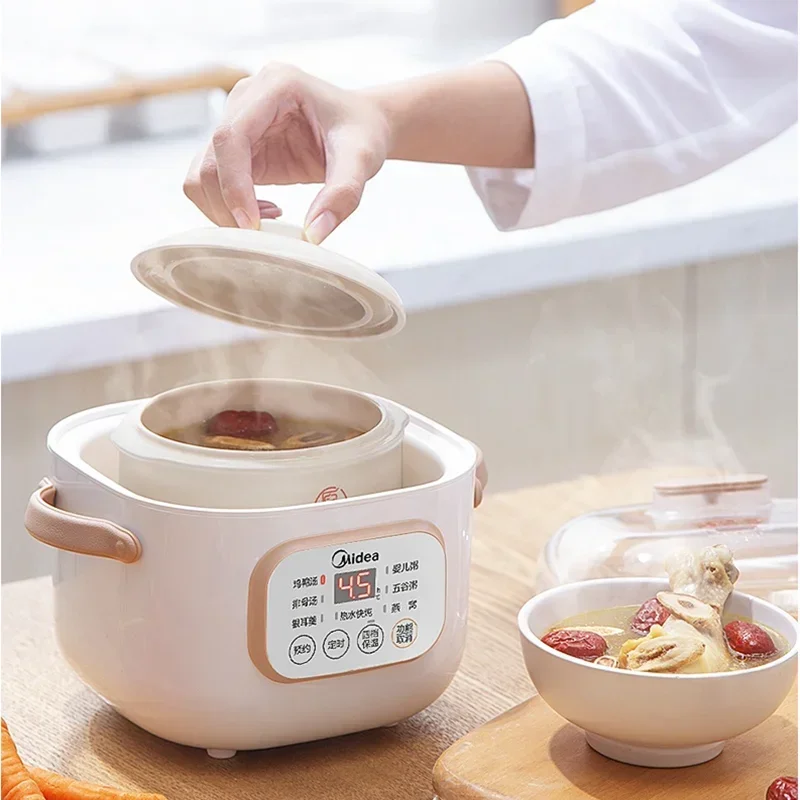 Midea Ceramic Electric Slow Stewer Household Multi Baby Food Porridge Dessert Cooker Stewing Cooking Pot Electric Soup Pot 0.8L