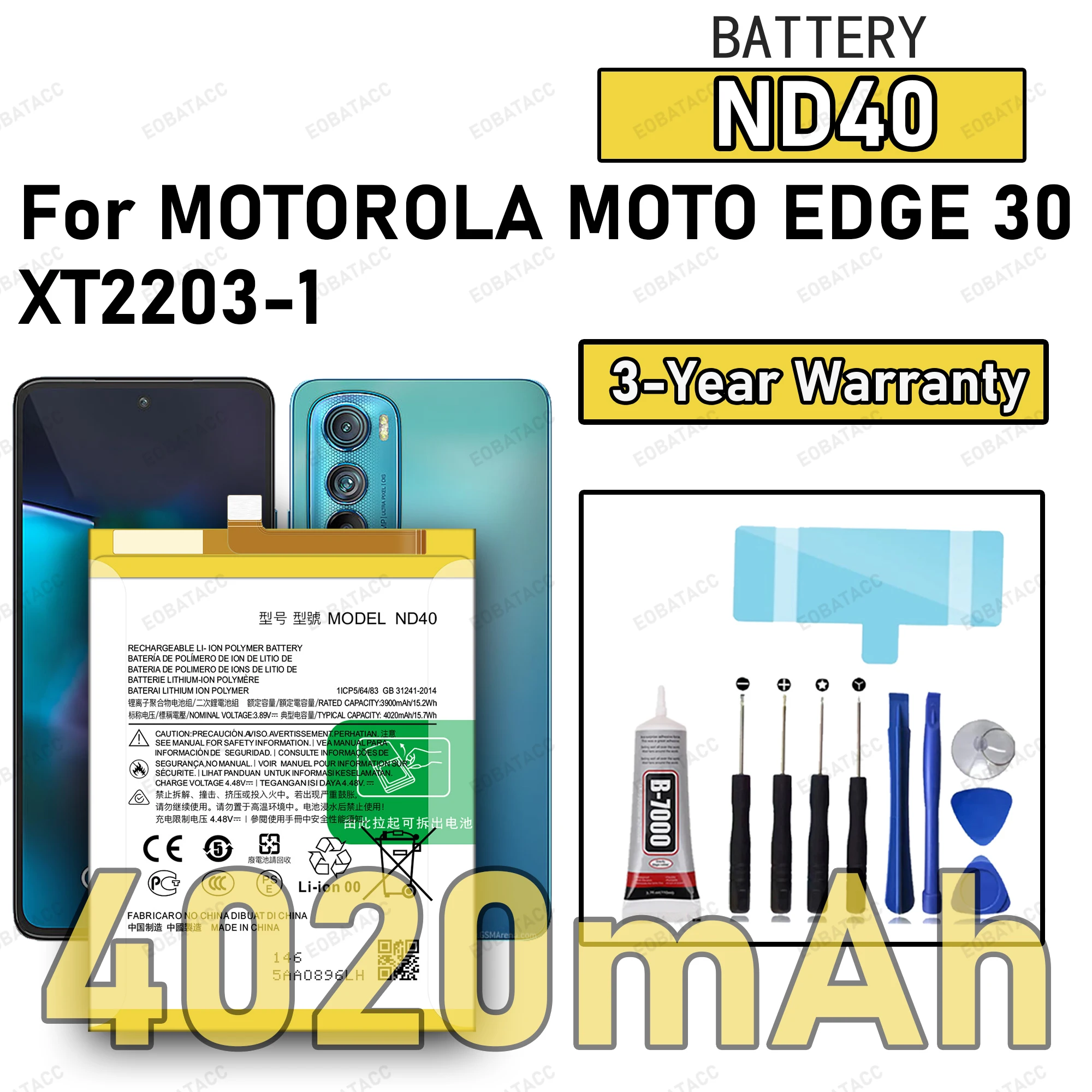 100% New High Quality ND40 Battery For MOTOROLA MOTO EDGE 30/XT2203-1 Replacement Battery Bateria+Free Tools