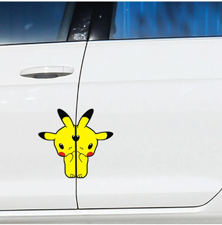 Pokemon Pikachu Cartoon Cute Car Stickers Cartoon Characters Refrigerator Suitcase Computer Kawaii Decoration Sticker 1Pair Pack