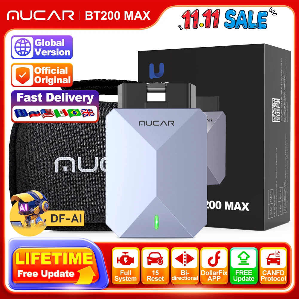 

MUCAR BT200 MAX Automotive OBD2 Scanner All System 15 Reset Bidirectional Control CANFD Free Lifetime Car Diagnostic Tools