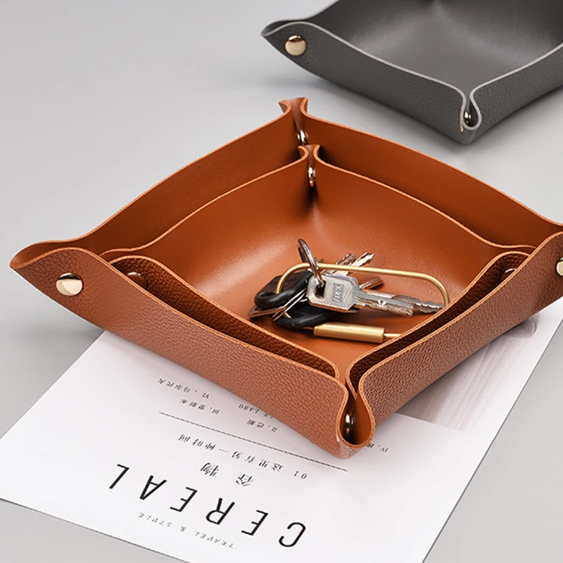 PU Leather Storage Box Trays For Storing Jewellery Keys Purses Watches Coins Mobile Phones For Living Room Storing Tray