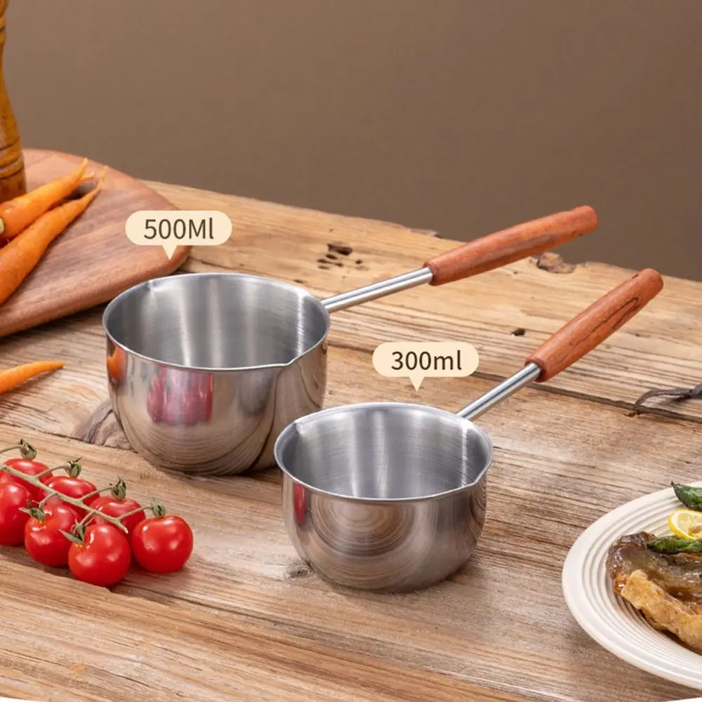 New Stainless Steel Small Pot Long-handled Wooden Handle Mini Pot Milk Pan for Preventing Hot Oil From Scorching