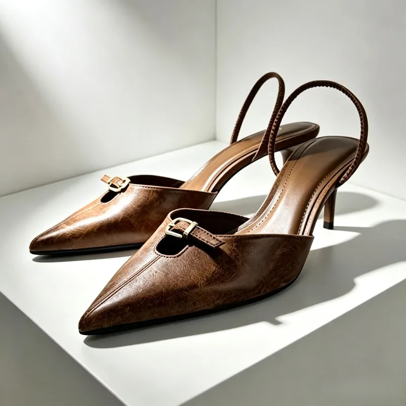 Nouveauté boucle décoration Slingbacks talons hauts femmes Sexy bout pointu Mules sandales femmes élégantes chaussures Banquet talons de mariage