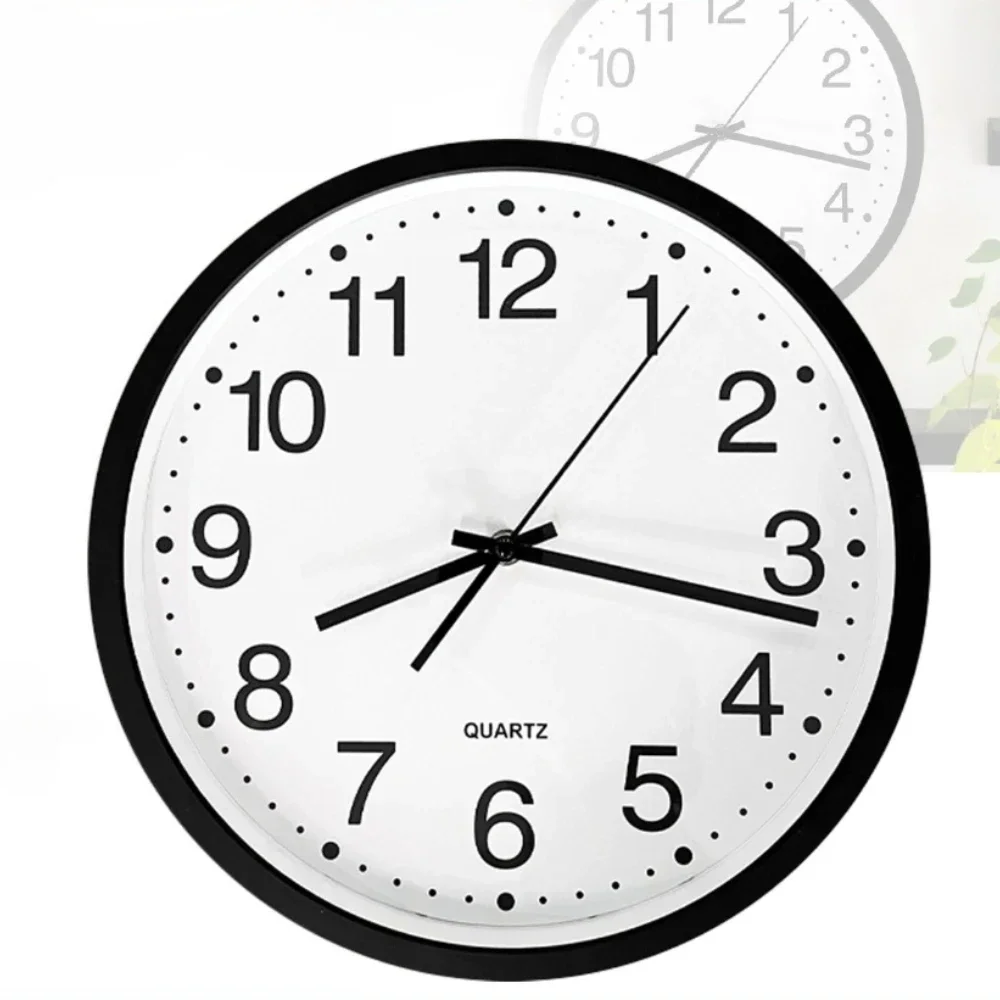 Orologio da parete moderno, rotondo, con movimento al quarzo silenzioso, cornice nera, quadrante bianco e numeri grandi, ideale per la casa o l’ufficio.