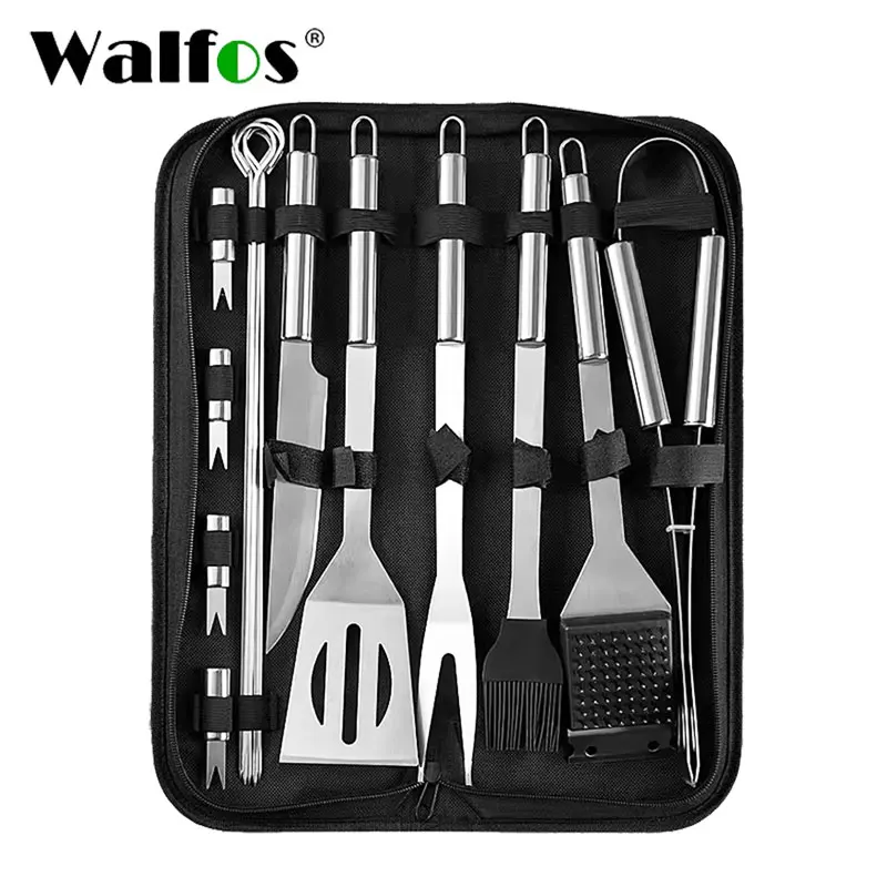 Walfos 1Set Portability Stainless Steel Barbecue Combination BBQ Tool Set Outdoor Camping Cooking Accessories Kitchen Gadgets