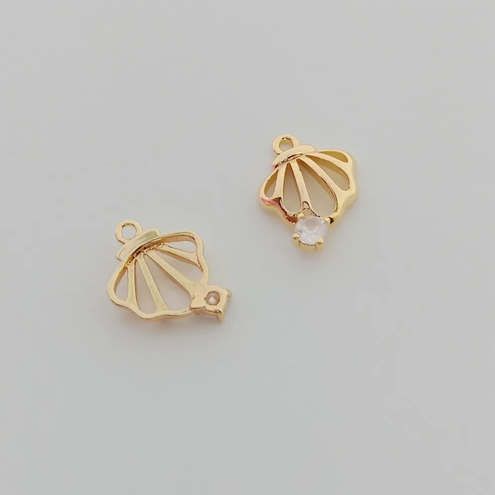 

14K Gold-plated Copper with Real Gold and Zircon Inlaid Hollow Scallop Pendant, DIY Handmade Jewelry Accessory Bracelet Necklace