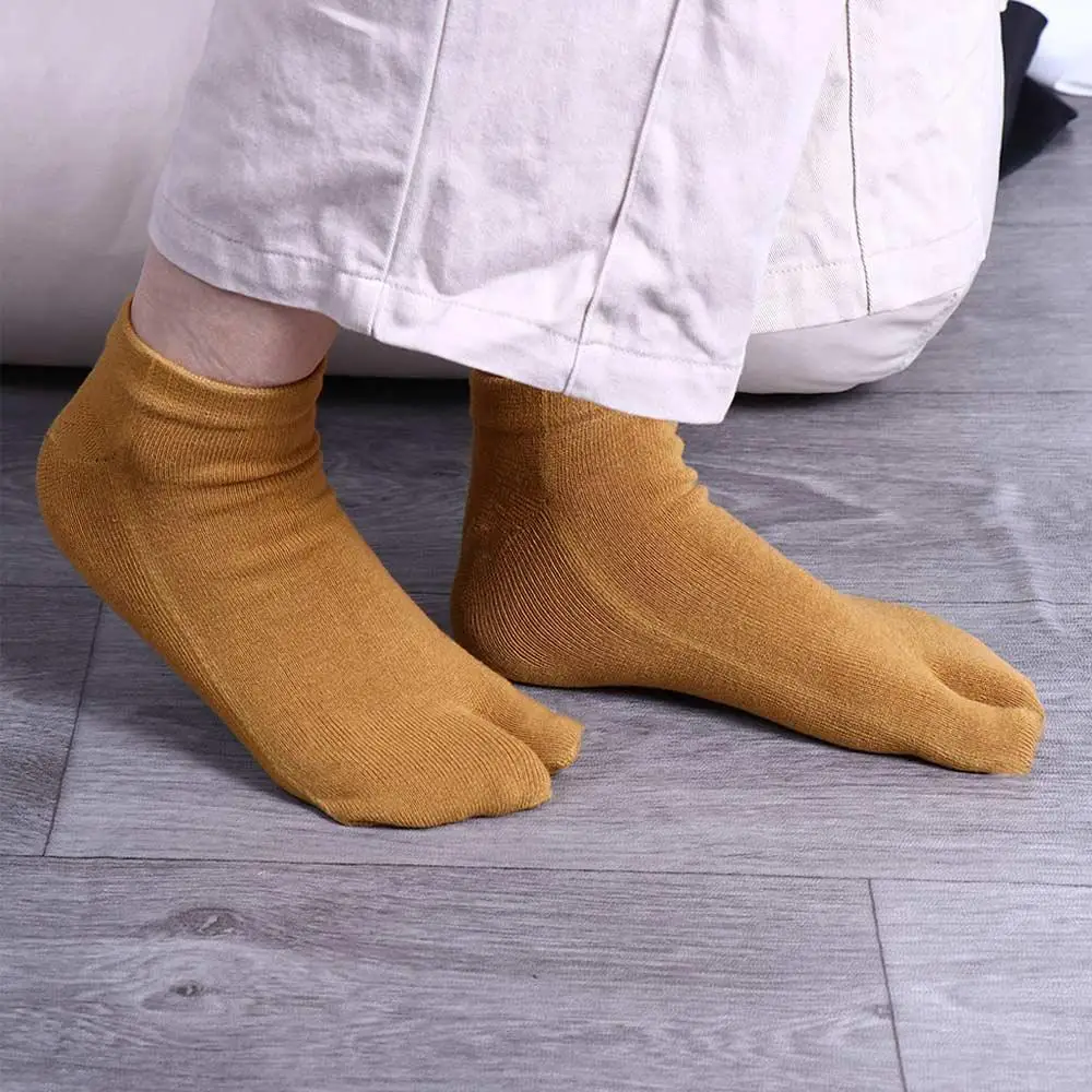 Summer Combed Cotton Couple Tabi Socks Solid Comfortable Breathable Two Toe Socks Women Men Non-slip Invisible Low Cut Boat Sock