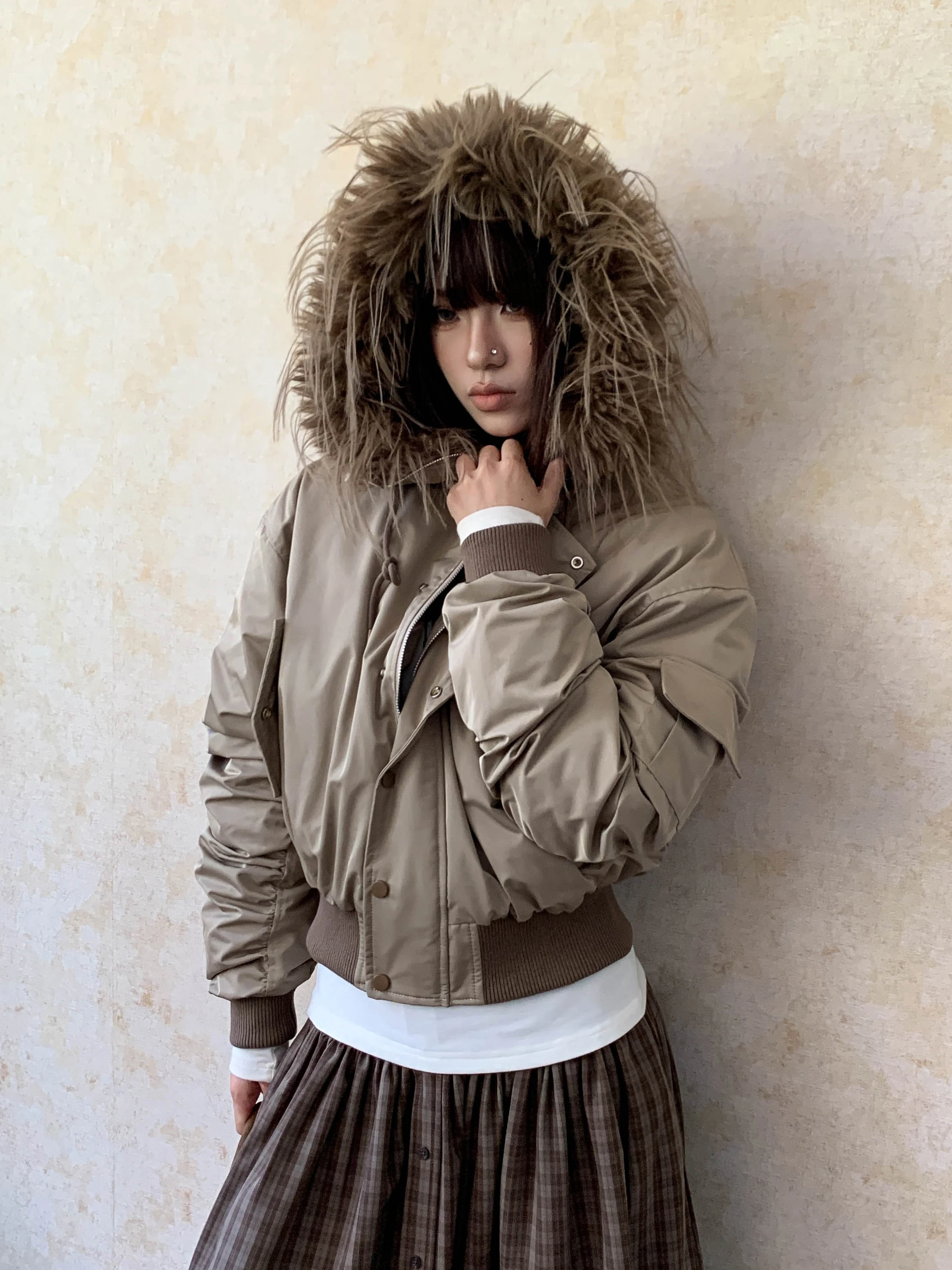 

Aket Harajuku ort Thiened Хлопковая куртка женская уличная свободная посадка с капюшоном пальто из нейлоновой ткани однотонная застежка-молния