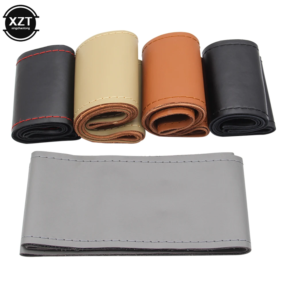 Genuine Leather 42/45/47/50CM Passenger Car Steering Wheel Cover Hand-stitched Car Handle Cover for Truck Passenger Car Van