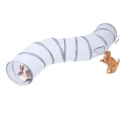 Easy Collapsible S-Shape Gray and White Cat Tunnel Interactive Pet Supplies & Movement Toys