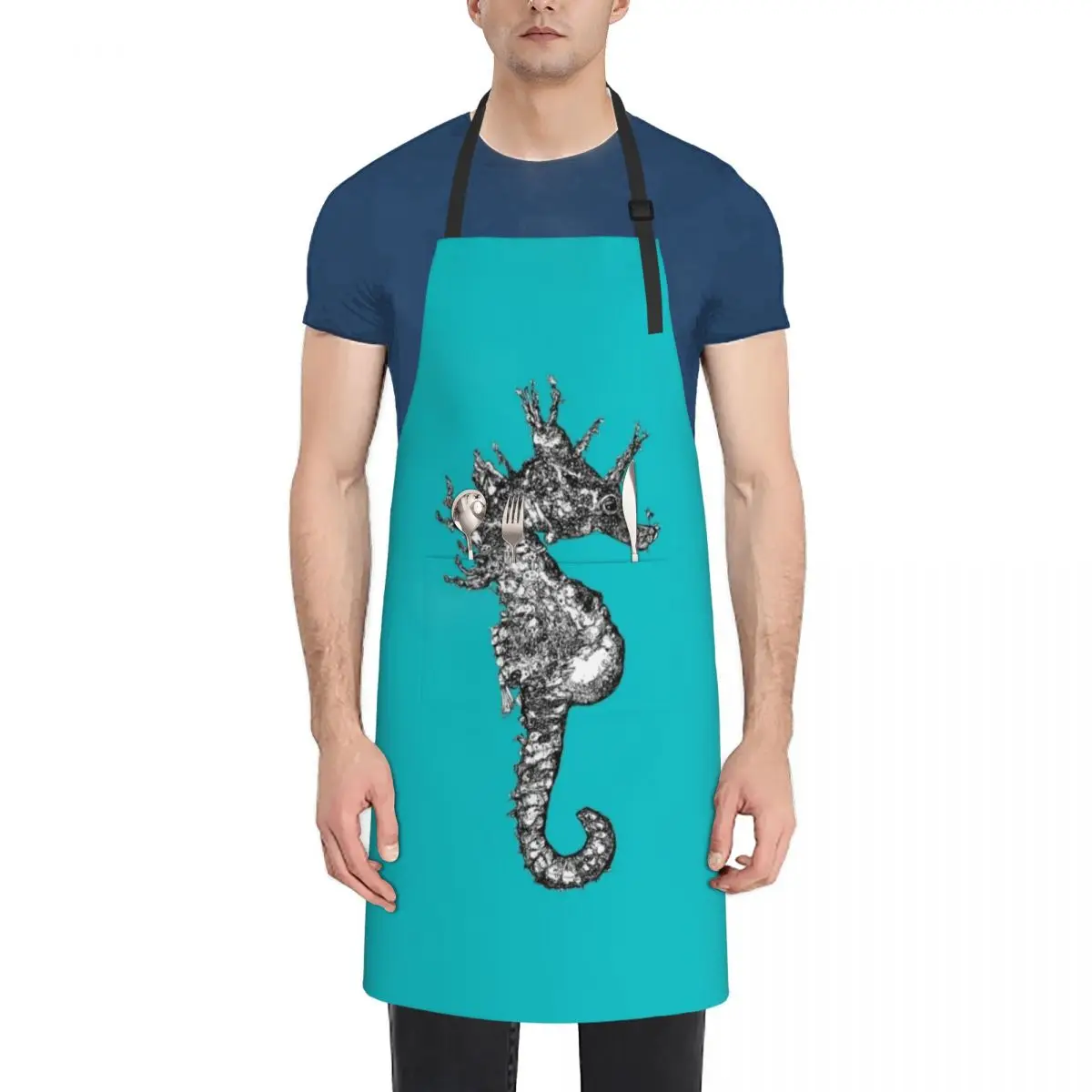 Dave the Seahorse Apron men's barbecue For Kitchen barber uniform Kitchens Woman Apron