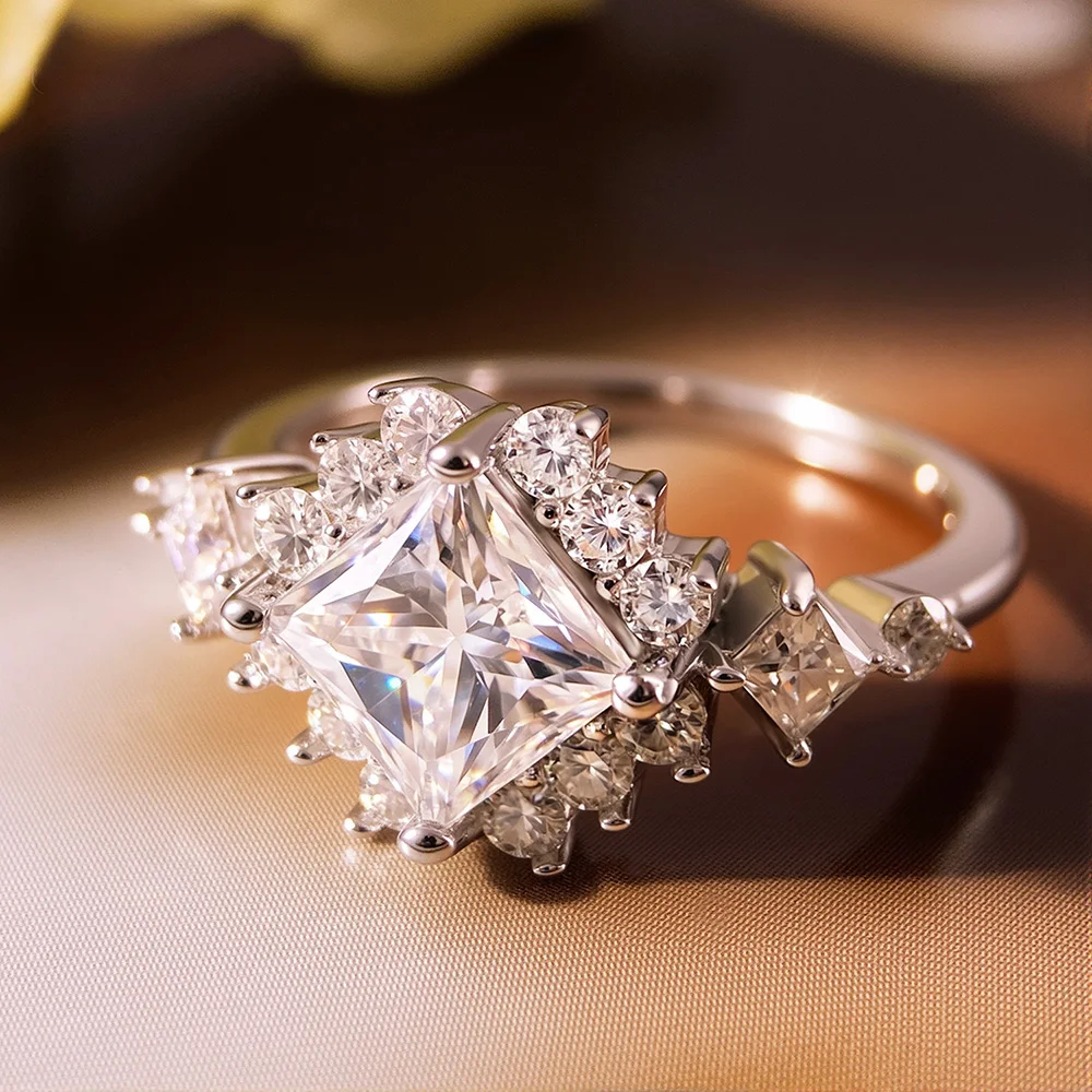 Serenity 1.2ct Princess Cut All Moissanite Rings Women Girl Gift 100% S925 Sterling Silver Bands Jewelry D Color Wedding Rings