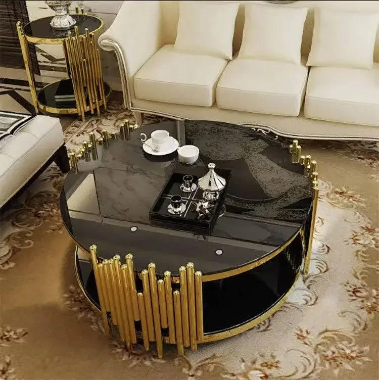 Glass Coffee Table Black Stainless Steel Leg Base White Mirror Glass Side Table Modern Round Pure Glass Top Small Coffee Table