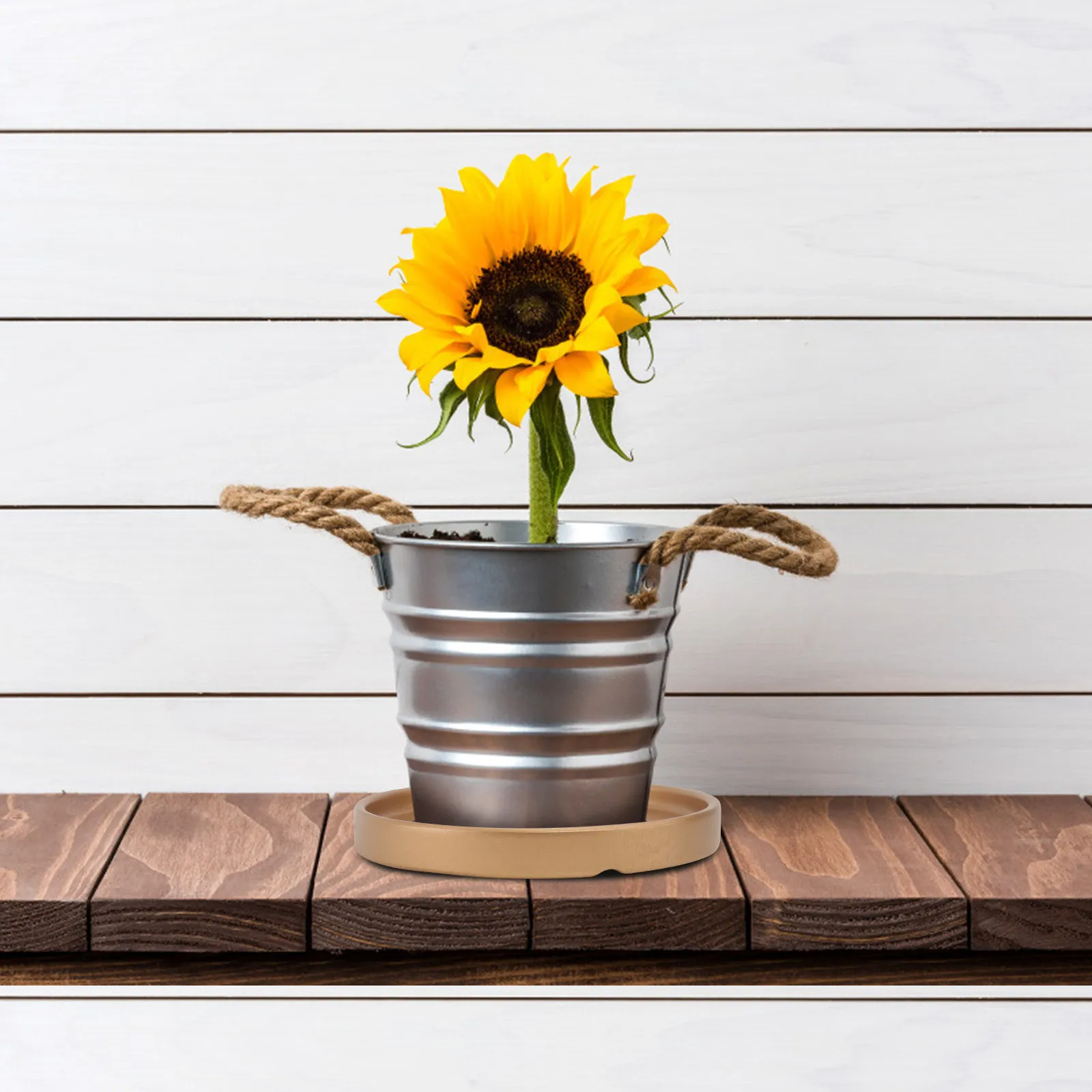 2Pcs 15x15x1.8cm Sturdy Flowerpot Saucer Ceramic Cement Finish Flat Non-Skid Bottom Plant Pot Tray for Balcony Garden Kitchen
