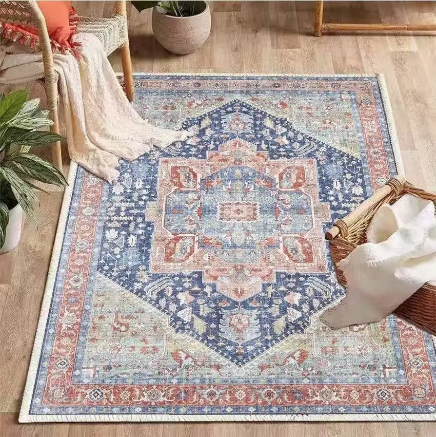 Large Floral Carpet Modern Persian Design Machine Washable Coffee Table Rug Made Polyester Easy-to-Clean