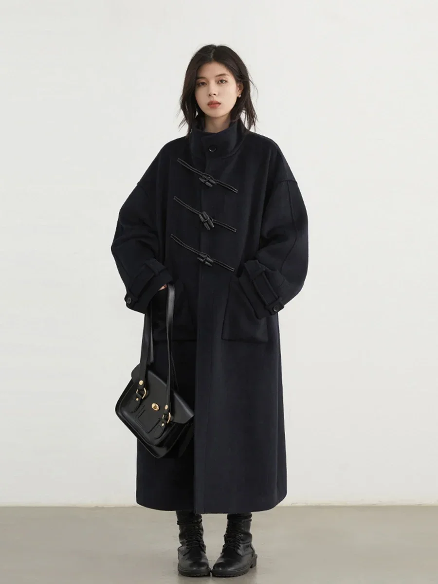 CHIC VEN Women Woolen Coats Fashion Retro Design Button Loose Long Overcoat Korean Female Clothing Autumn Winter New 2026