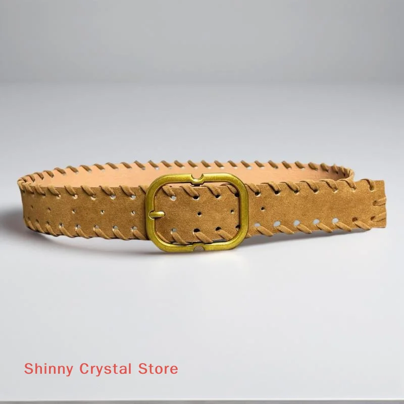 Nuovi stili Maillard Cintura in pelle scamosciata moda retrò con cintura in vita con fibbia in metallo Cintura decorativa versatile