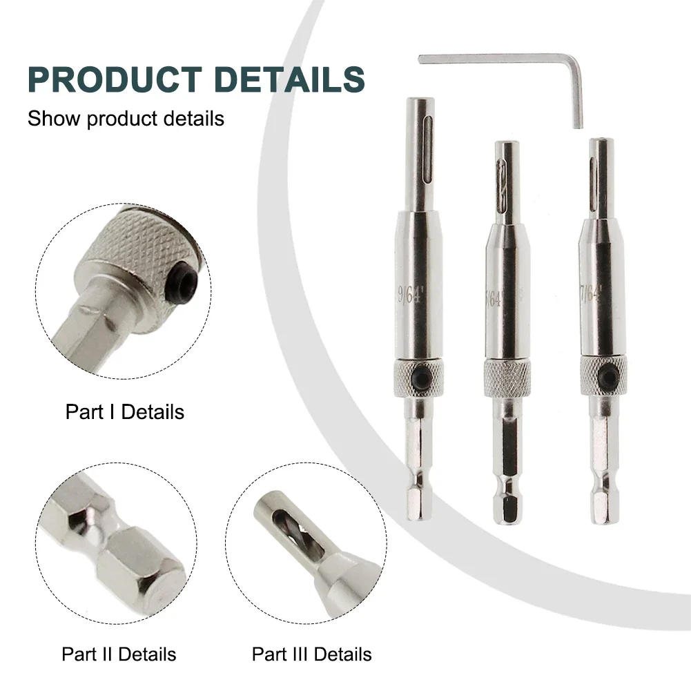 3pcs Self Centering Hinge Drill Bits Set Door Cabinet Holes High-speed Steel Hex Groove Power Tool Accessories