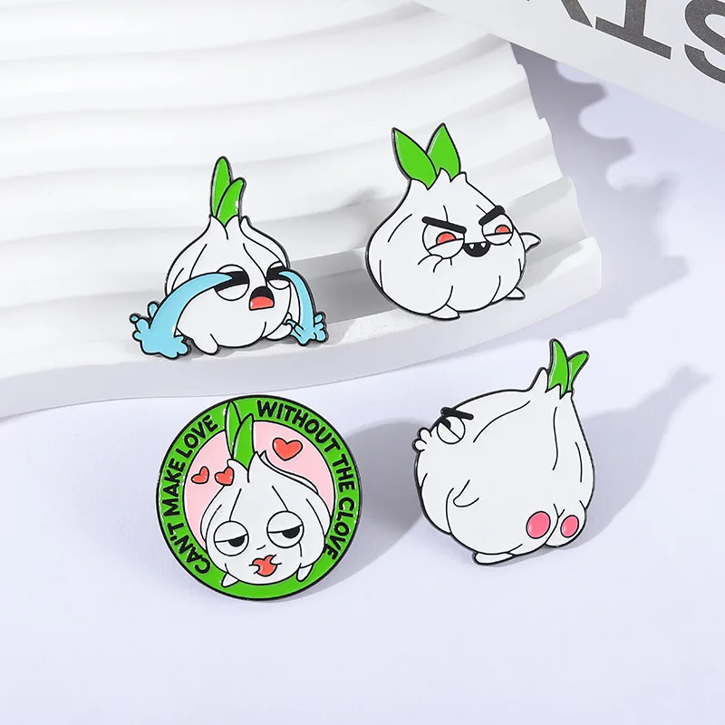 Cute Vegetable Brooch Lapel Pin Garlic Cat Tomato Rabbit Carrot Flame Potato Chili Cucumber Cartoon Vegetable Badge Jewelry Gift