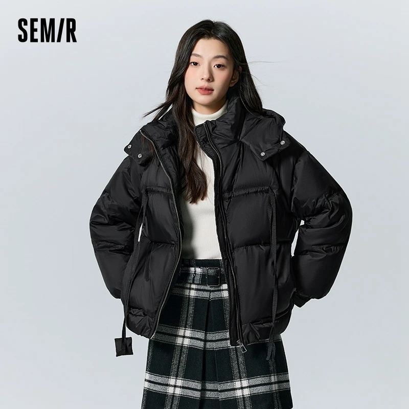 Semir Down Jacket Women Design Raglan Sleeves Loose 2023 Winter New Texture Plaid Hooded Thick Down Jacket