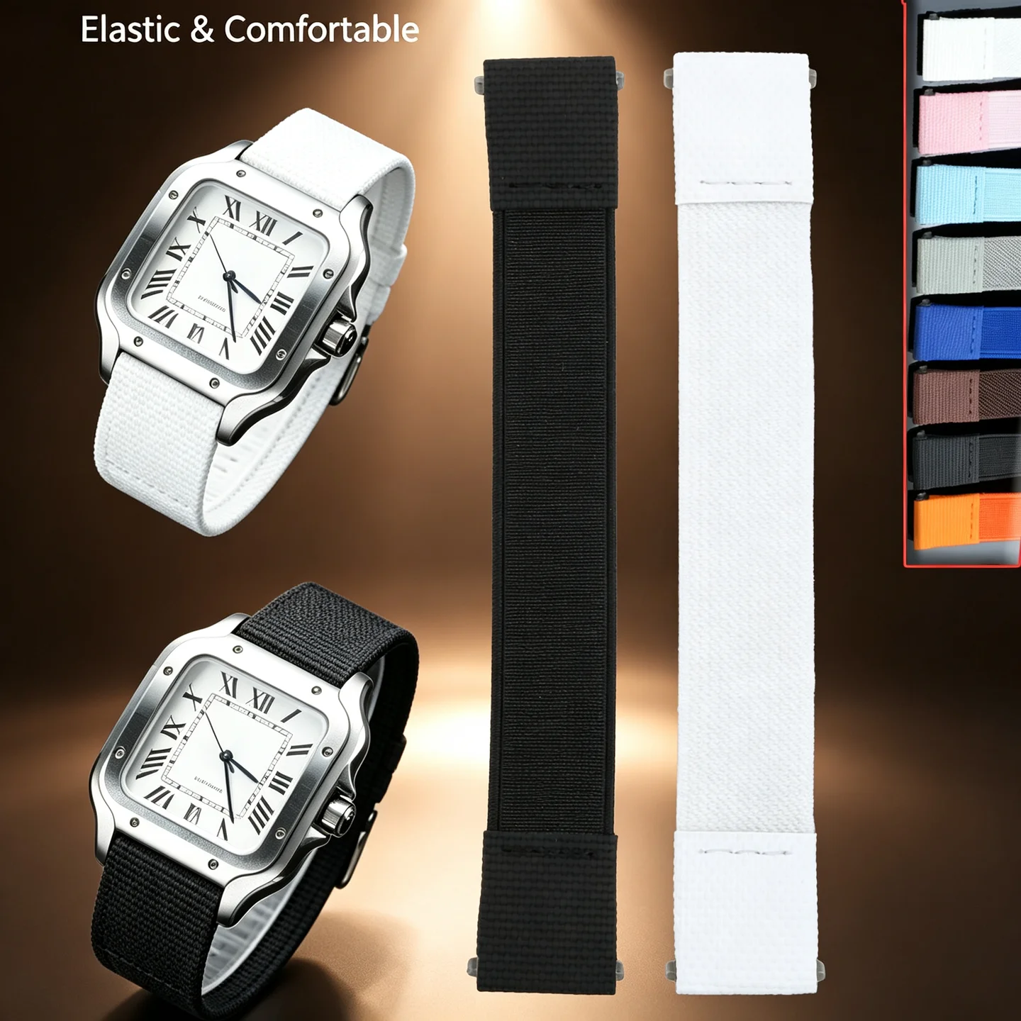 For Cartier Santos 19mm 21mm WSSA0009 WSSA0010 WSSA0018 WSSA0013 Watchband Quick-release Elastic Nylon Fkm Rubber Watch Strap
