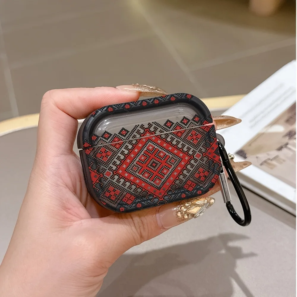 Retro Cross-stitch Geometric Pattern Protective Case for AirPods 4/3/2/1 Earbuds Case For AirPods Pro3/Pro2/Pro Shockproof Cover
