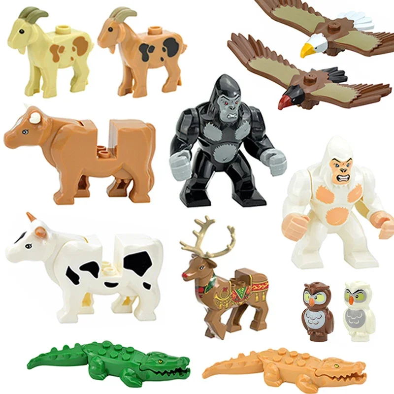 Animals Figures Classic Building Block City Deer Owl Goat Tiger Eagle Zoo Farm Accessories DIY Brick Children Kids Toy Leduo