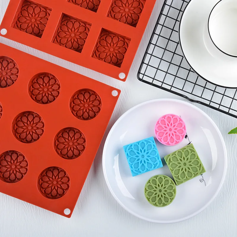 Flower Pattern Silicone Mold For Chocolate Cylinder Candy Cookie Dessert Baking Tools Round Mini Soap Ice Cube Tray Keto Snacks