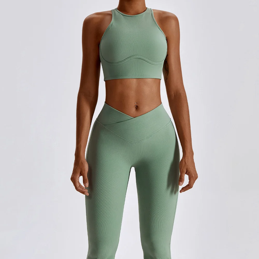 Conjunto de Yoga sin costuras para mujer, ropa deportiva de entrenamiento, mallas de gimnasio, sujetador de Fitness, Top corto, trajes deportivos de