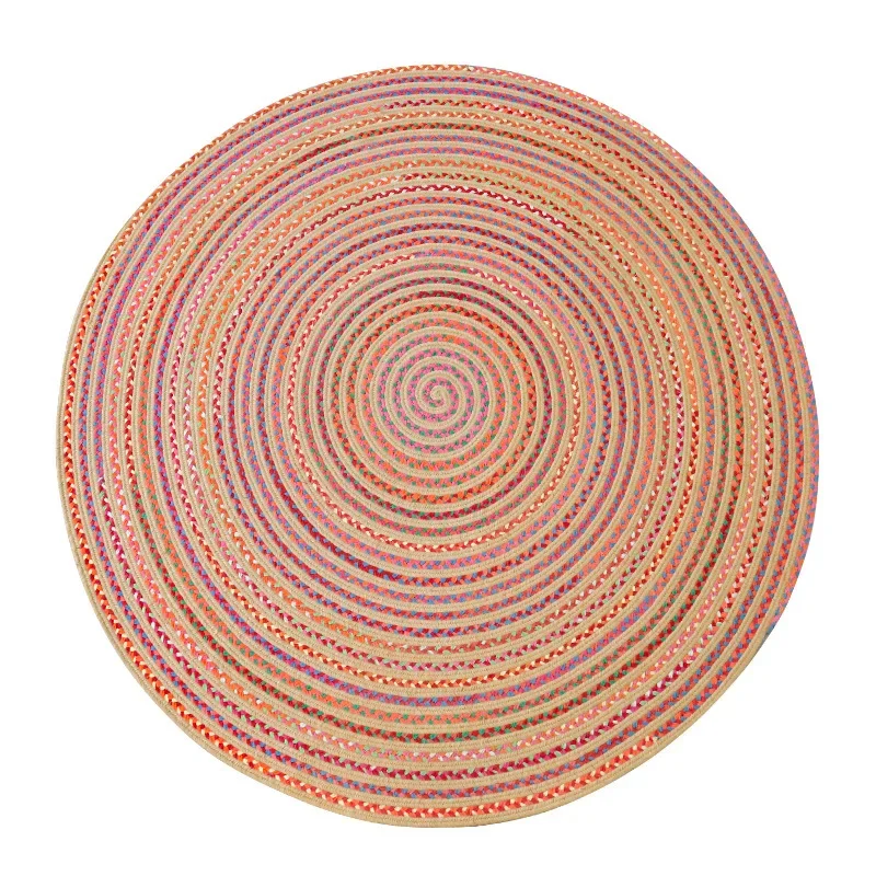 Round jute carpet, living room coffee table blanket, home pastoral cotton cloth, bedroom bedside blanket