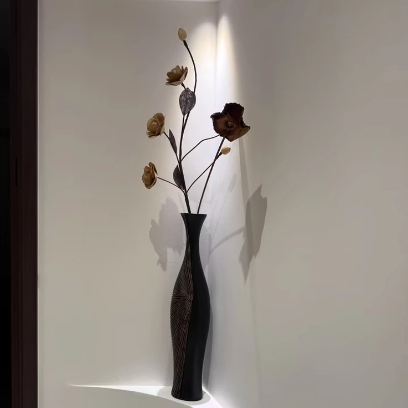 Vintage Luxe Tall Black Resin Vase,Modern Chinese Style Home Decor Centerpiece for Living Room,Office,Hotel, Vertical Floor Vase