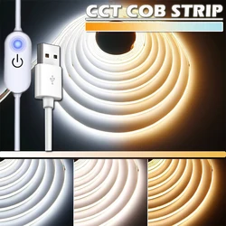 5V COB LED Strip CCT 3000-6500K Dimmable 8mm Width CRI 90+ Dotless 500LEDs/M Cuttable Flexible LED Tape Light for Cabinet Home