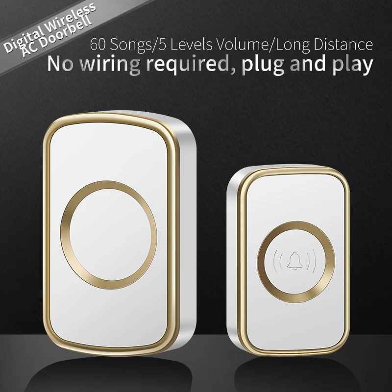 CACAZI Smart Home Wireless Doorbell Sets Waterproof 60 Ringtones 300 Meters Remote Control Intelligent Outdoor EU US UK AU Plug